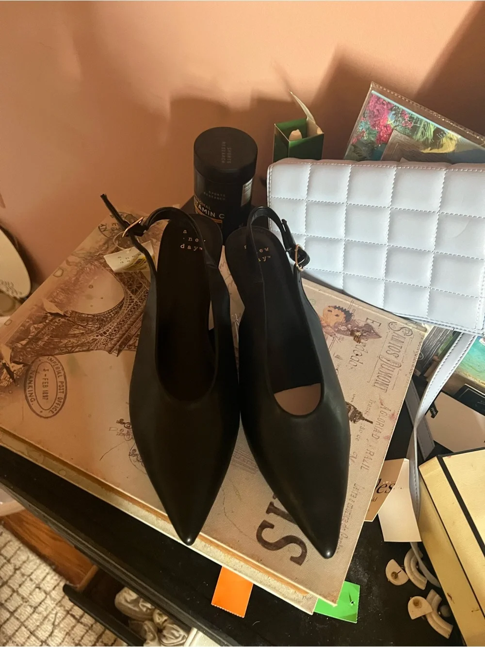 a new day Black Pointed Slingback Pumps